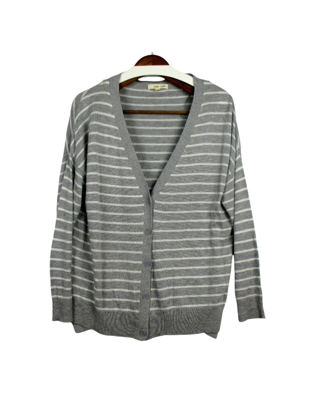 Pink Rose Gray White Stripe Cardigan Sweater Size L Academia Preppy Casual